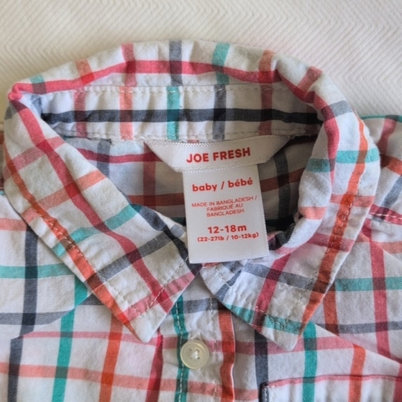 joe fresh colorful grid cotton button down long sleeve shirt 12-18 months baby - Picture 2 of 5